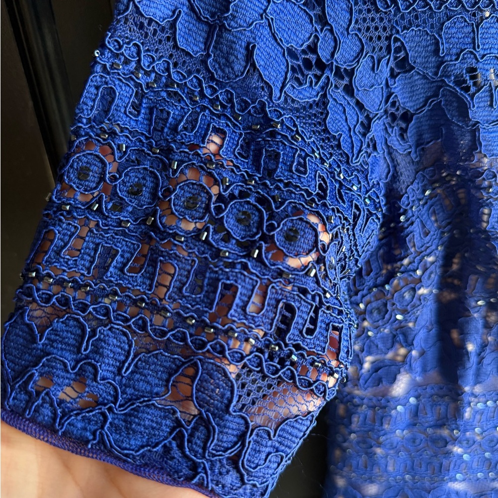 NWOT Adrianna Papell Corded Stripe Lace Sheath Dress in a royal blue 4P - Picture 7 of 13